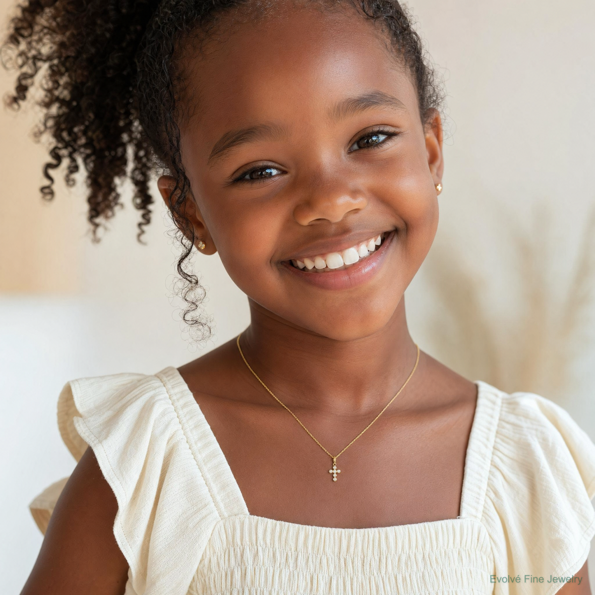 14k CZ Children's Cross Pendant - Model Shot