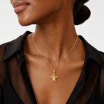 14K Gold Polished and Textured Diamond-cut Turtle Pendant - Model Shot