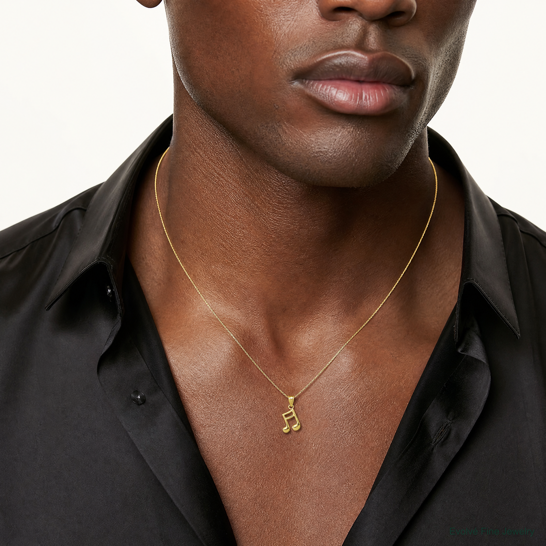 14k Gold Polished Music Note Pendant - Model Shot