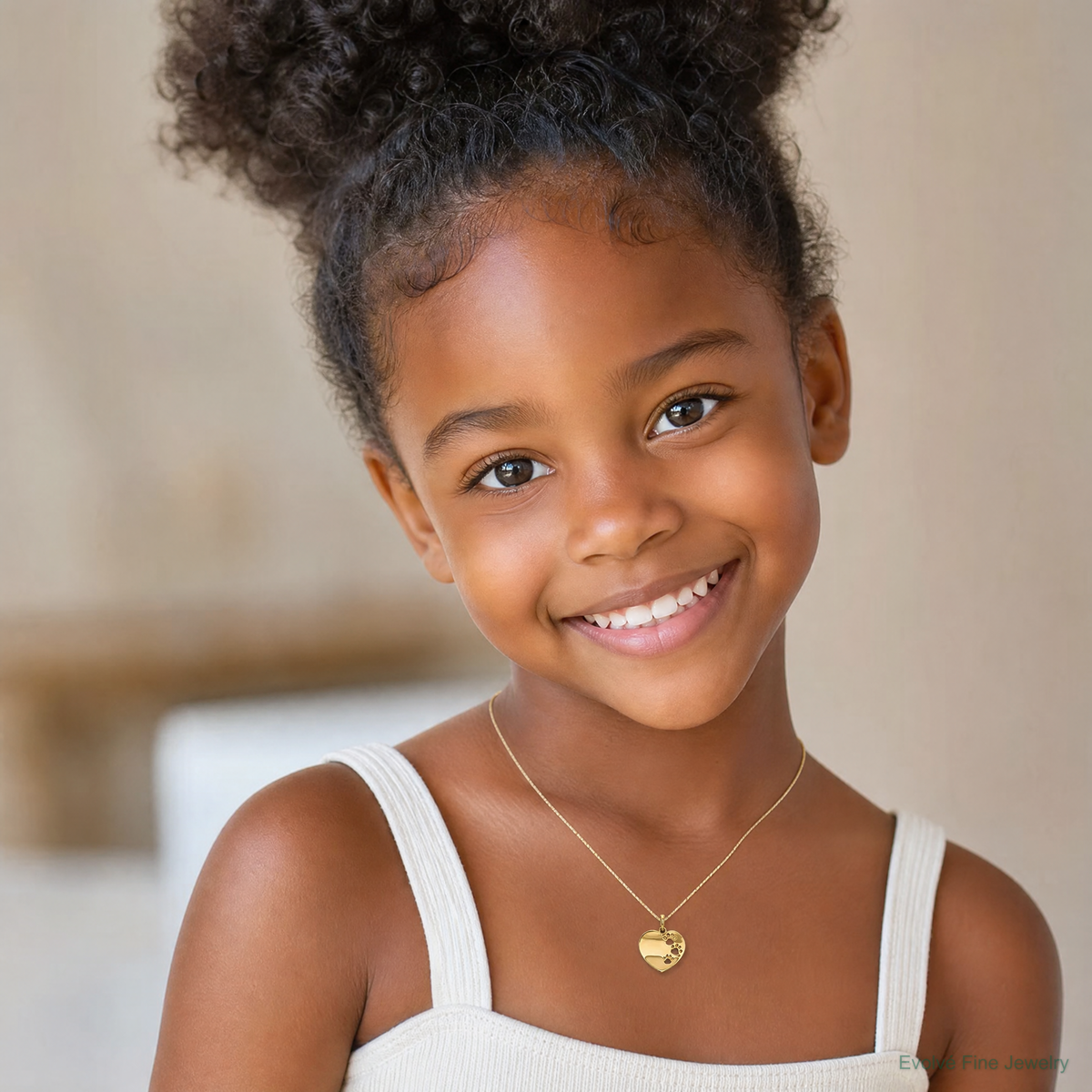 14k Childrens Heart with Pawprints Pendant - Model Shot