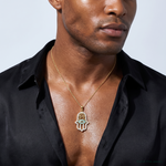 14K Multi-colored CZ Hamsa Pendant - Model Shot