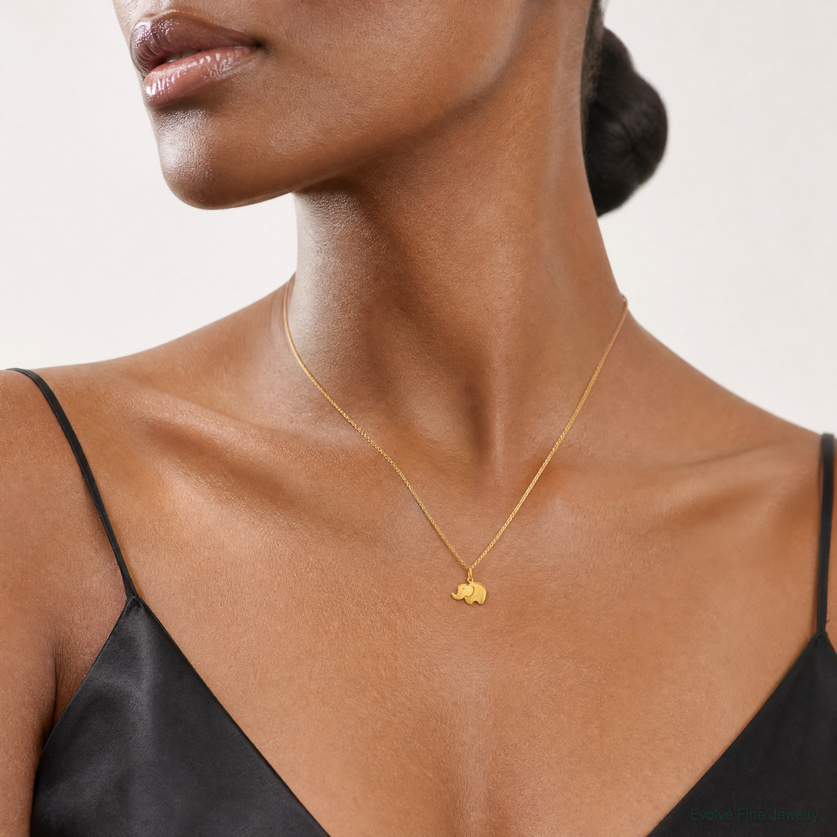14k Polished Elephant Charm - Model Shot