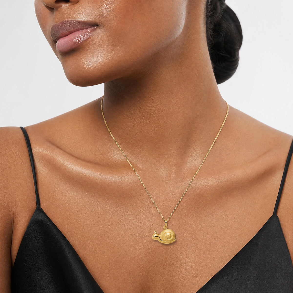 14k Hollow Satin & Polished Snail Charm - Model Shot