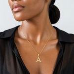 14k Polished Etched Letter A Initial Pendant - Model Shot