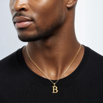 14k Polished Etched Letter B Initial Pendant - Model Shot