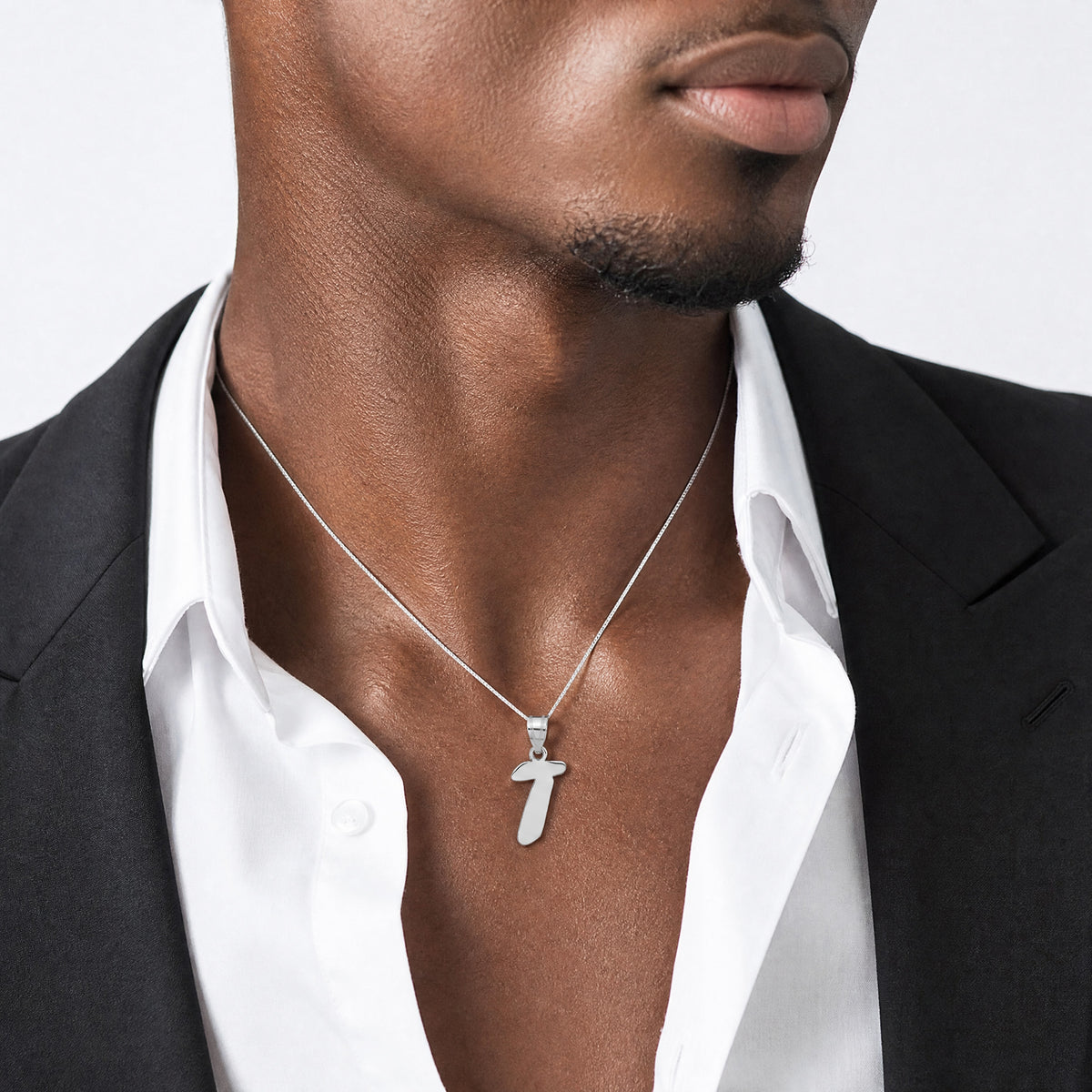 14kw Polished Script Letter T Initial Pendant - Model Shot