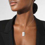 14kw Polished Letter F Initial Dog Tag Pendant - Model Shot