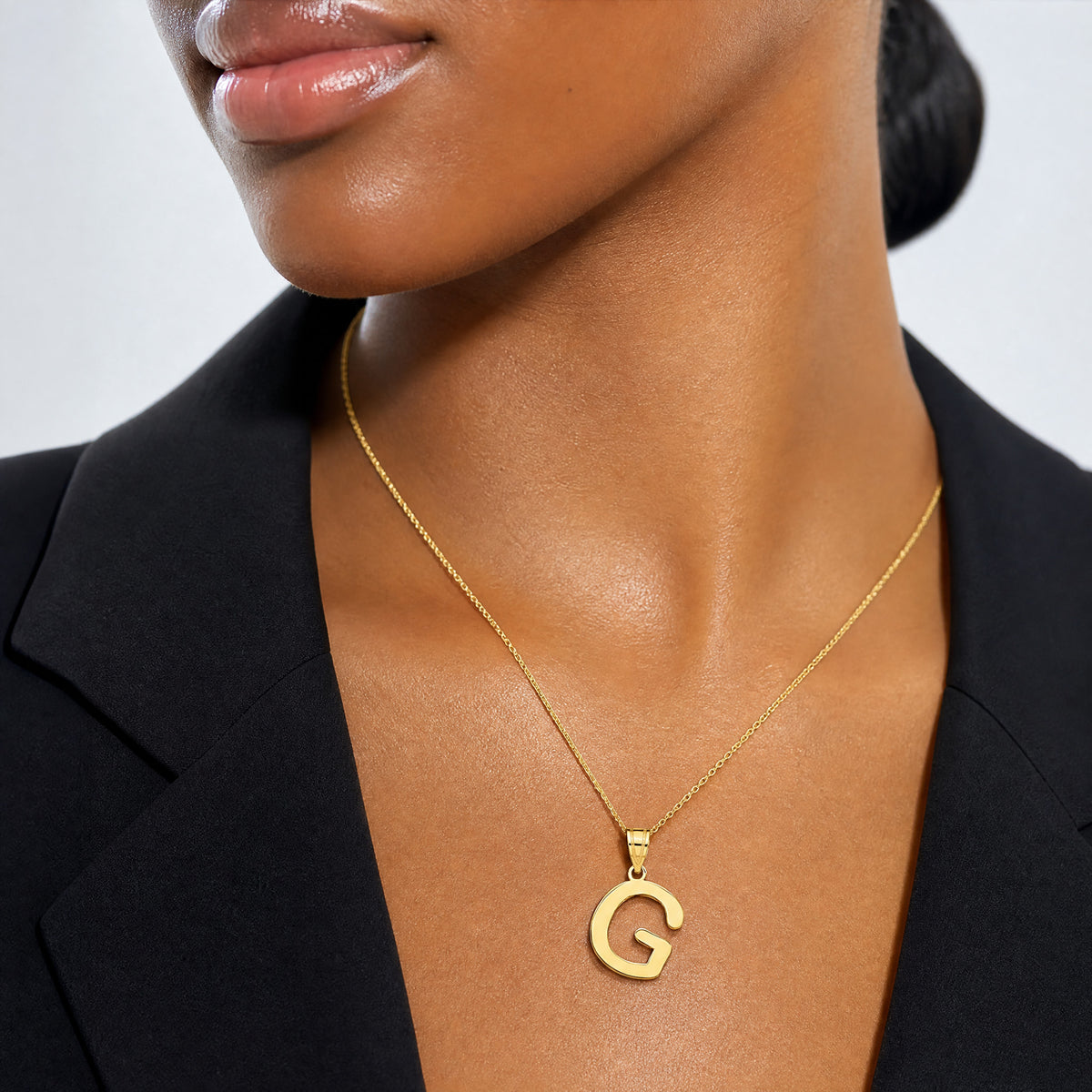 14k Polished Bubble Letter G Initial Pendant - Model Shot