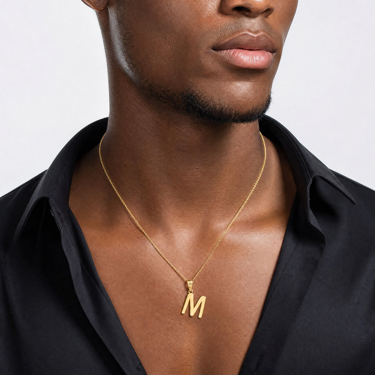 14k Polished Bubble Letter M Initial Pendant - Model Shot