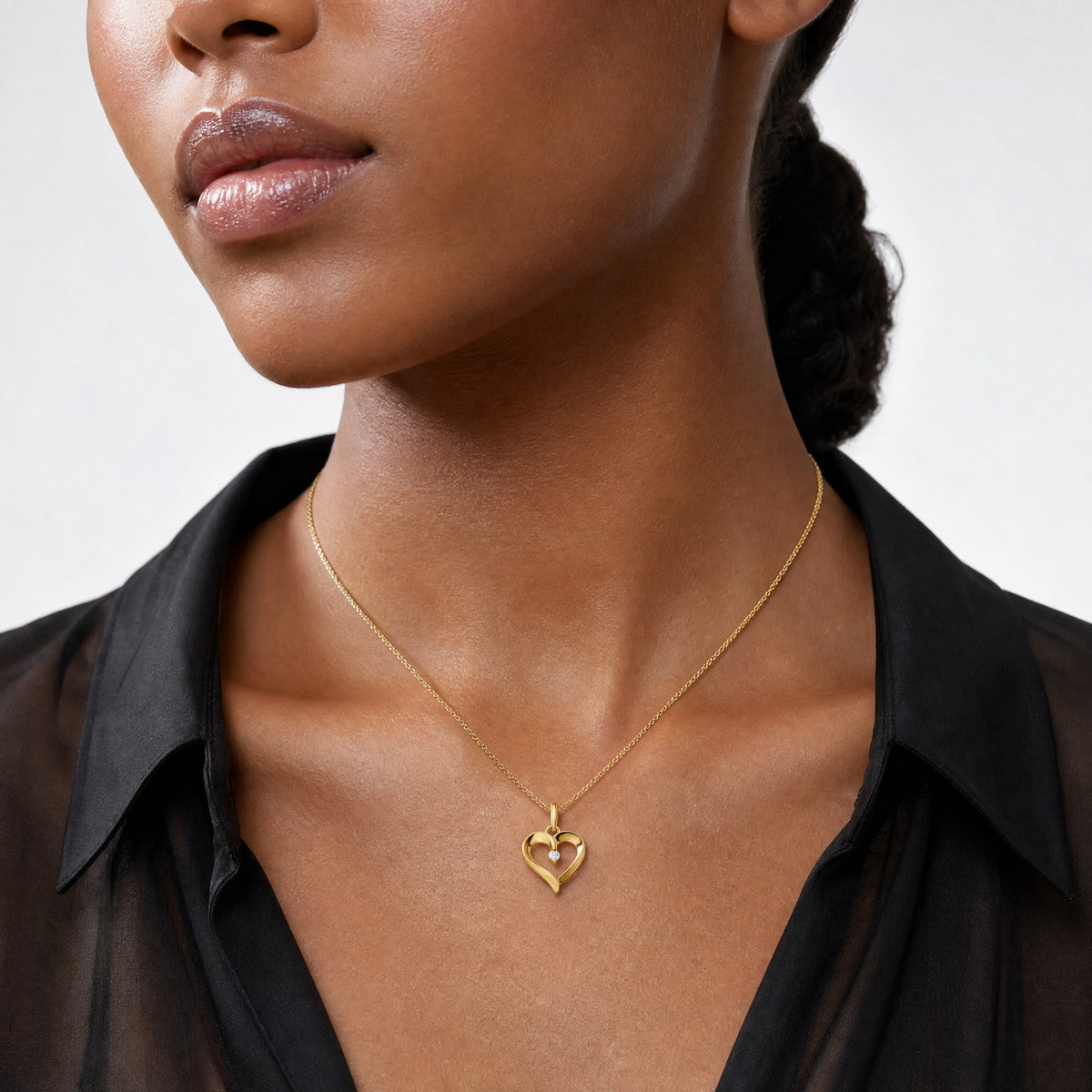 14k CZ Heart Pendant - Model Shot