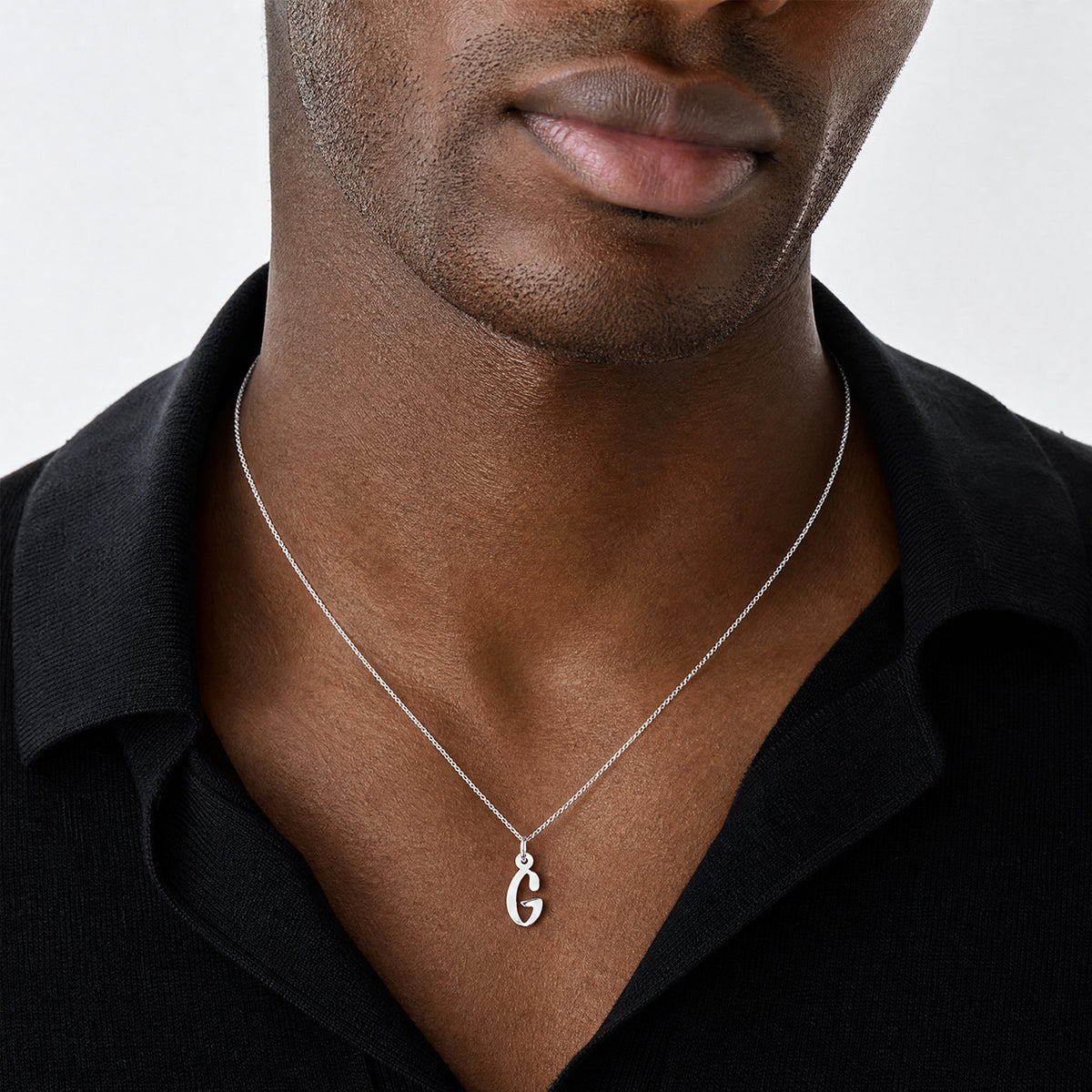 14K White Gold  Slanted Block Letter G Initial Charm - Model Shot