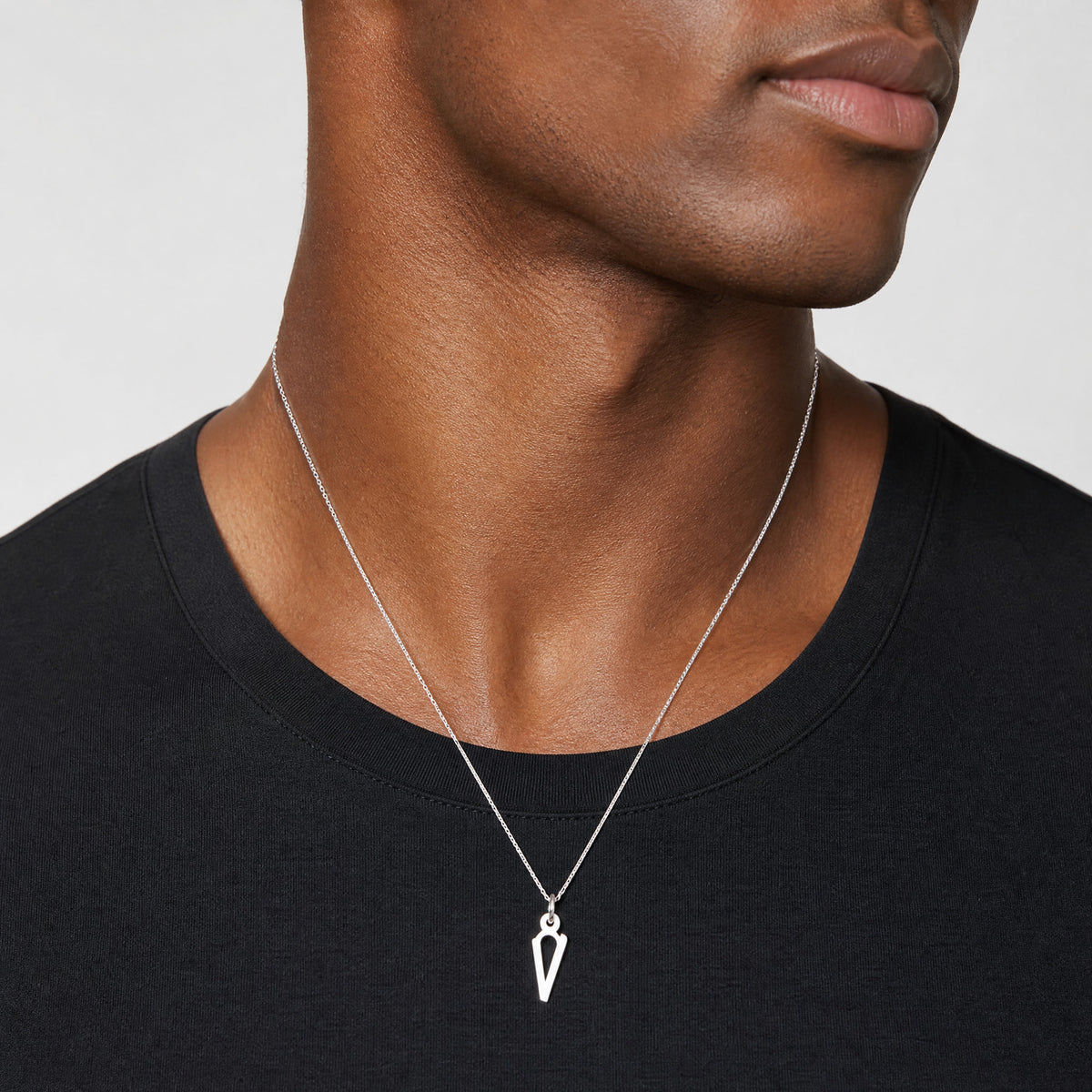 14K White Gold  Slanted Block Letter V Initial Charm - Model Shot