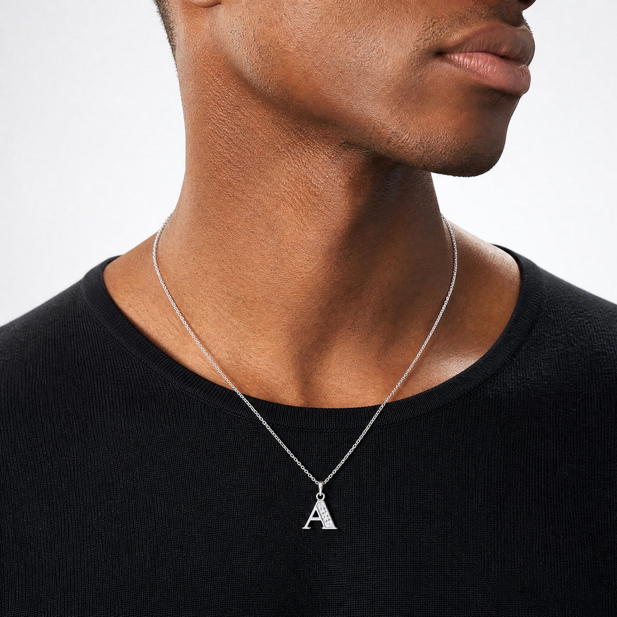 14K White Gold Diamond Letter A Initial Pendant - Model Shot