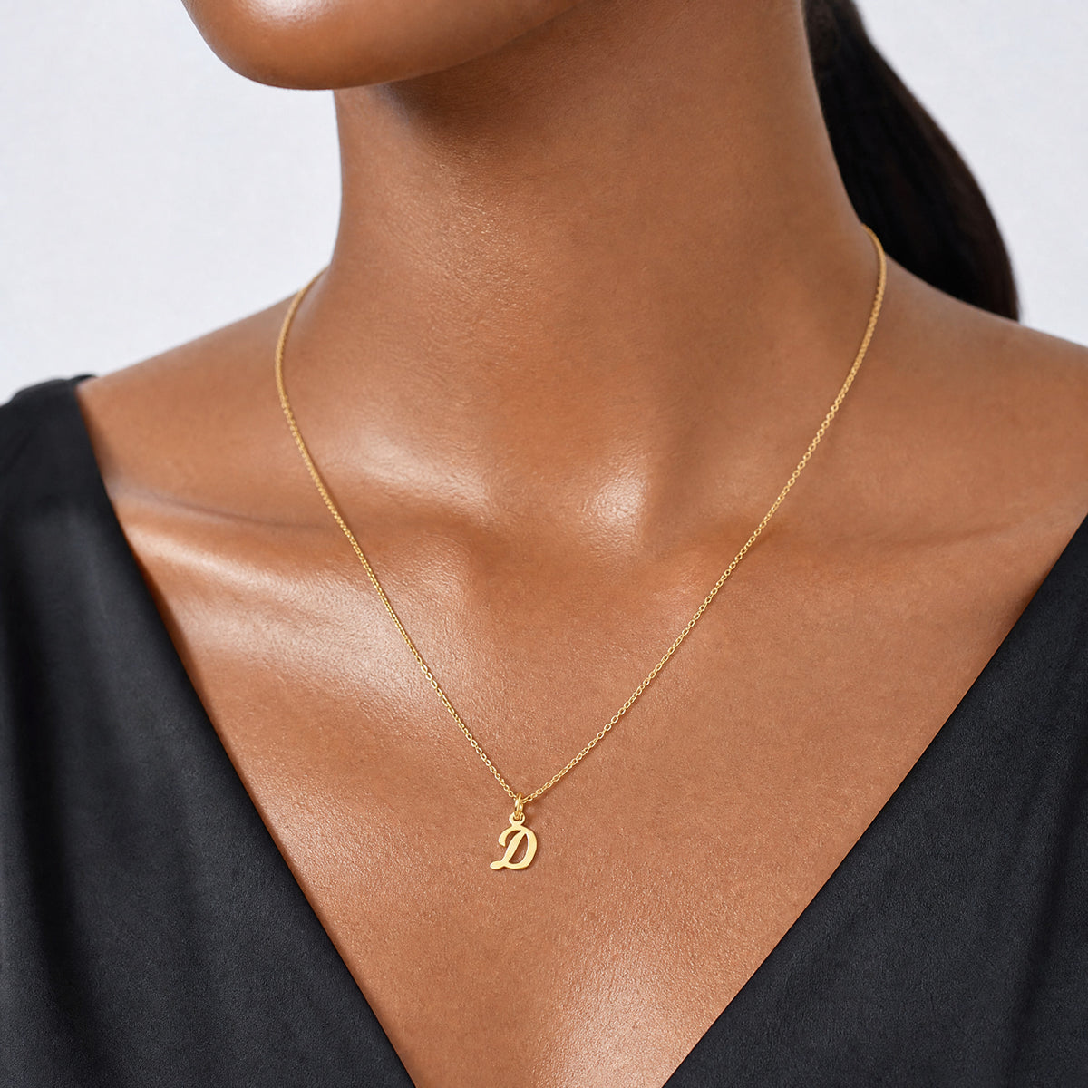 14K Small Script Letter D Initial Charm - Model Shot