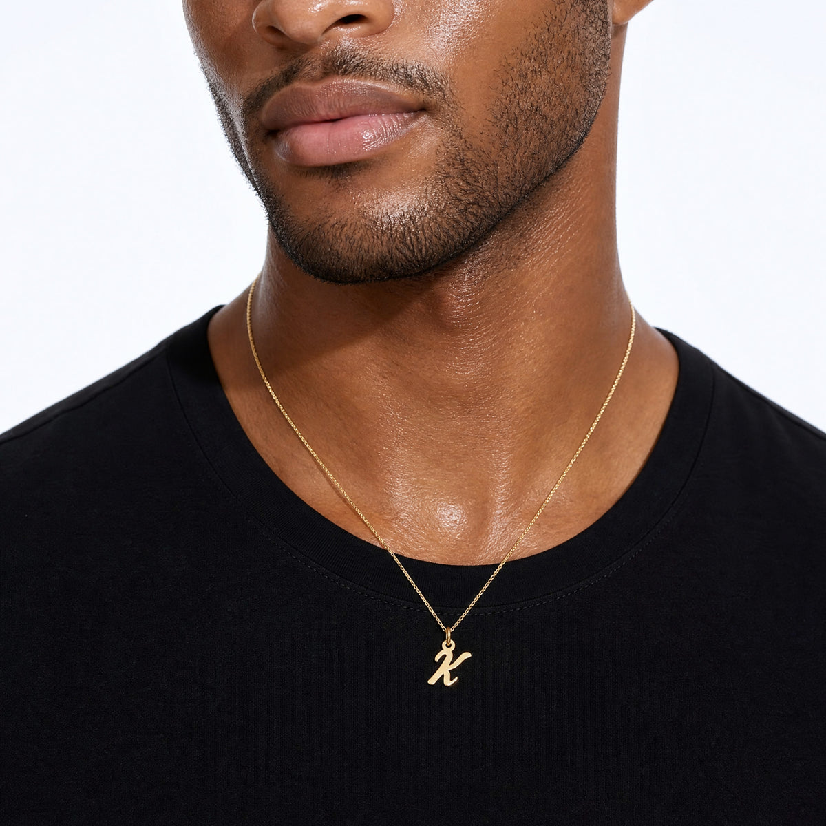 14K Small Script Letter K Initial Charm - Model Shot