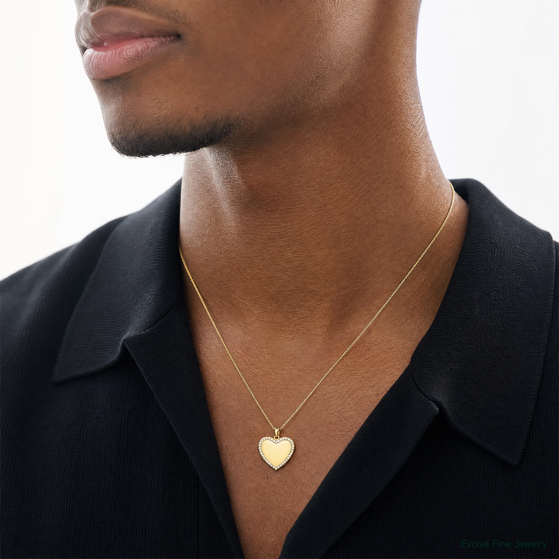 14k Polished CZ Heart Pendant - Model Shot