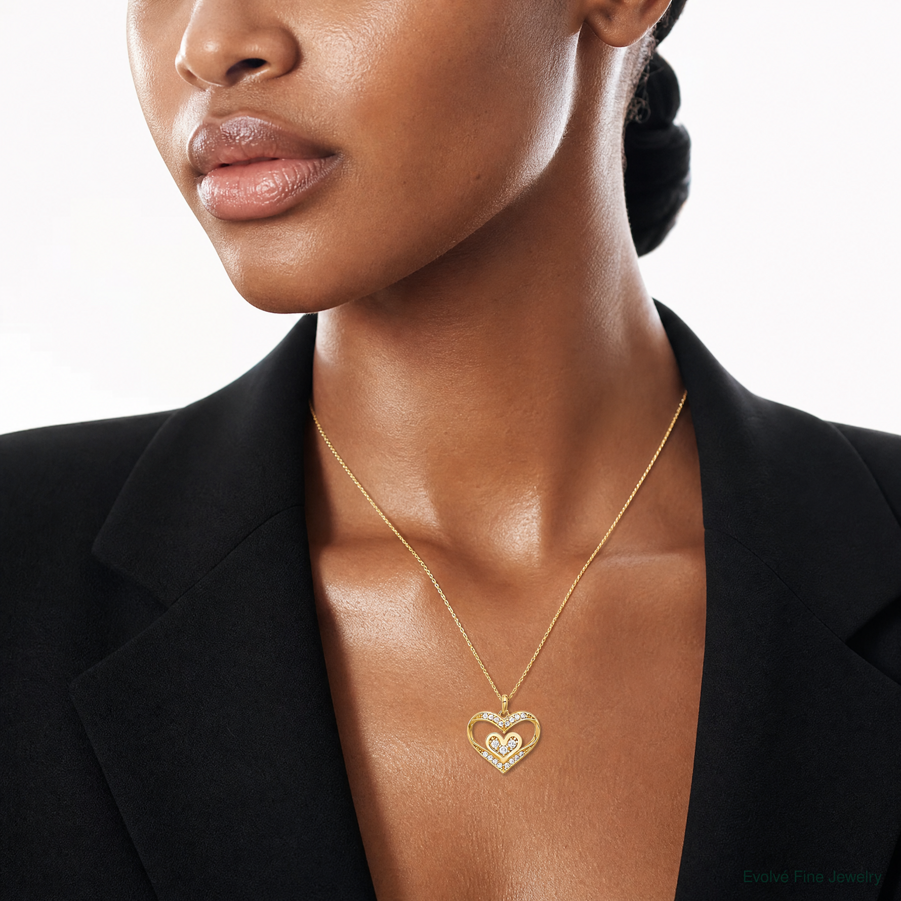 14k Polished CZ Heart Pendant - Model Shot