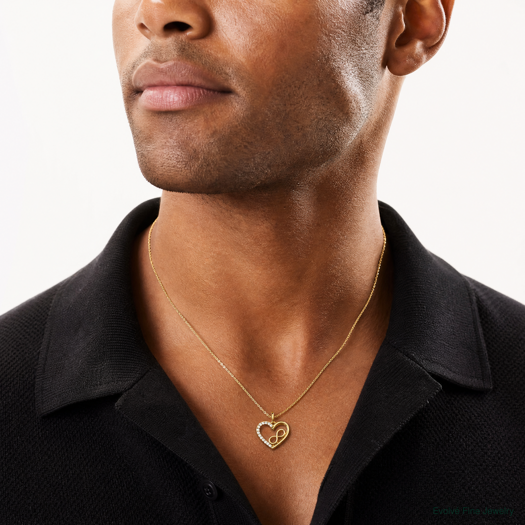 14k Polished CZ Heart w/Infinity Pendant - Model Shot