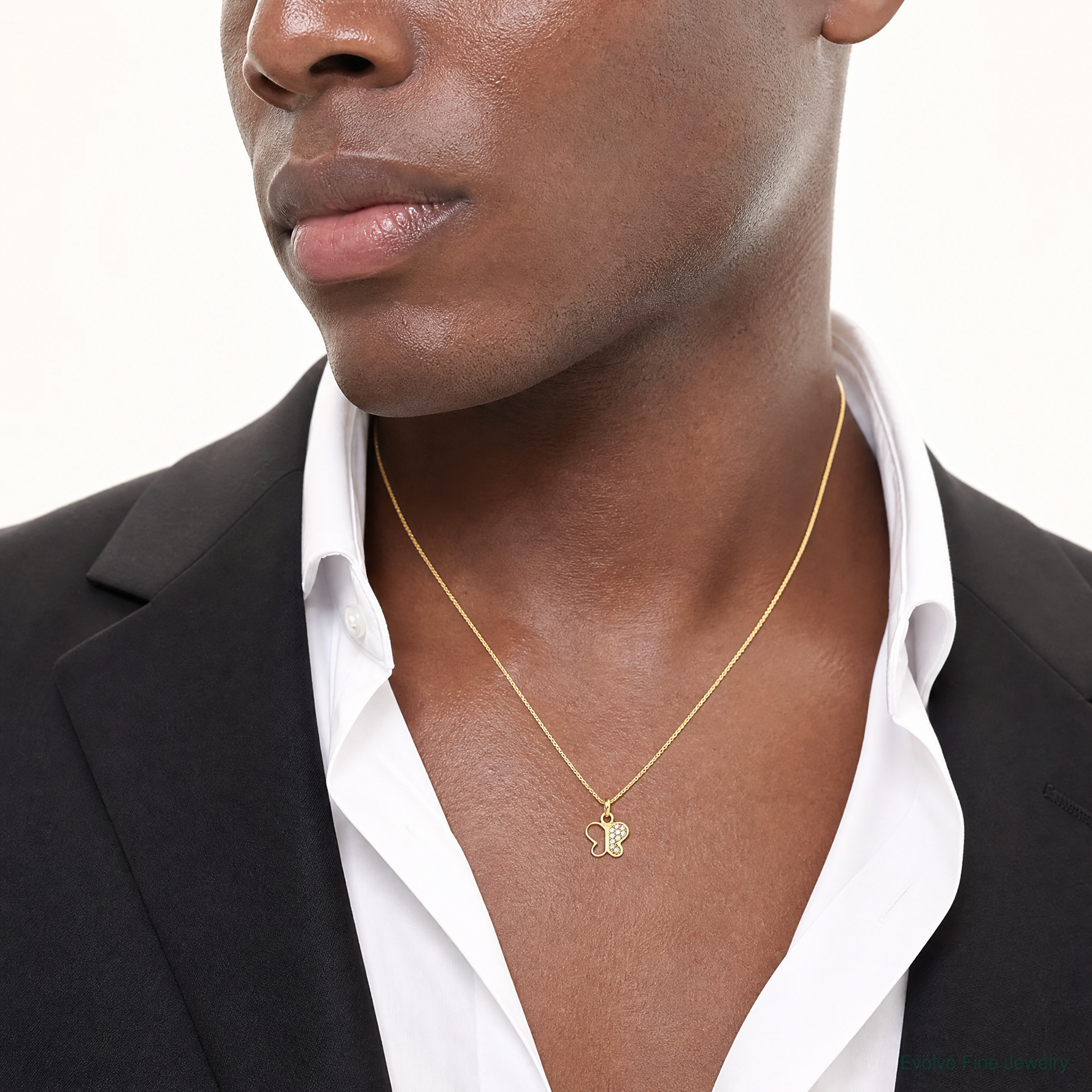 14K Polished CZ Butterfly Pendant - Model Shot