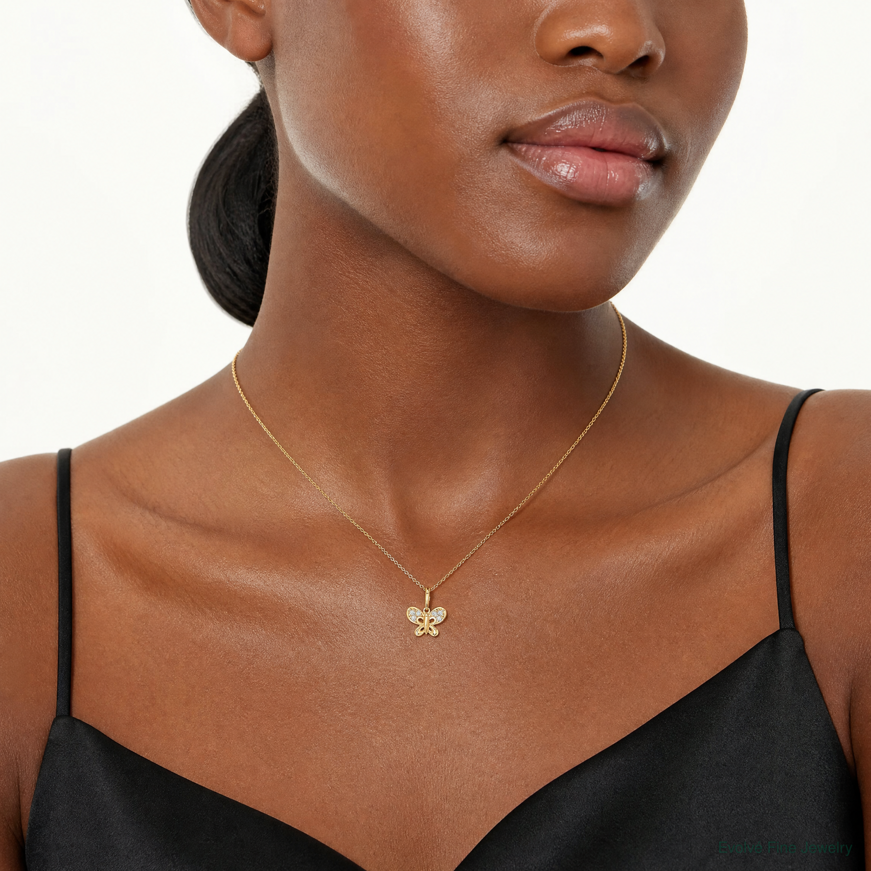14k Polished CZ Butterfly Pendant - Model Shot