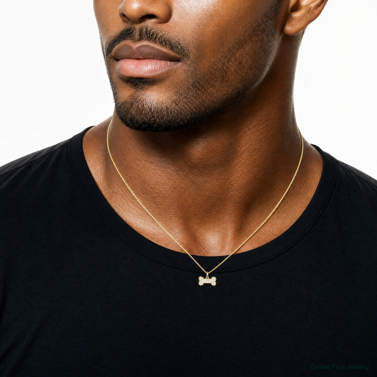 14K Polished CZ Dog Bone Pendant - Model Shot