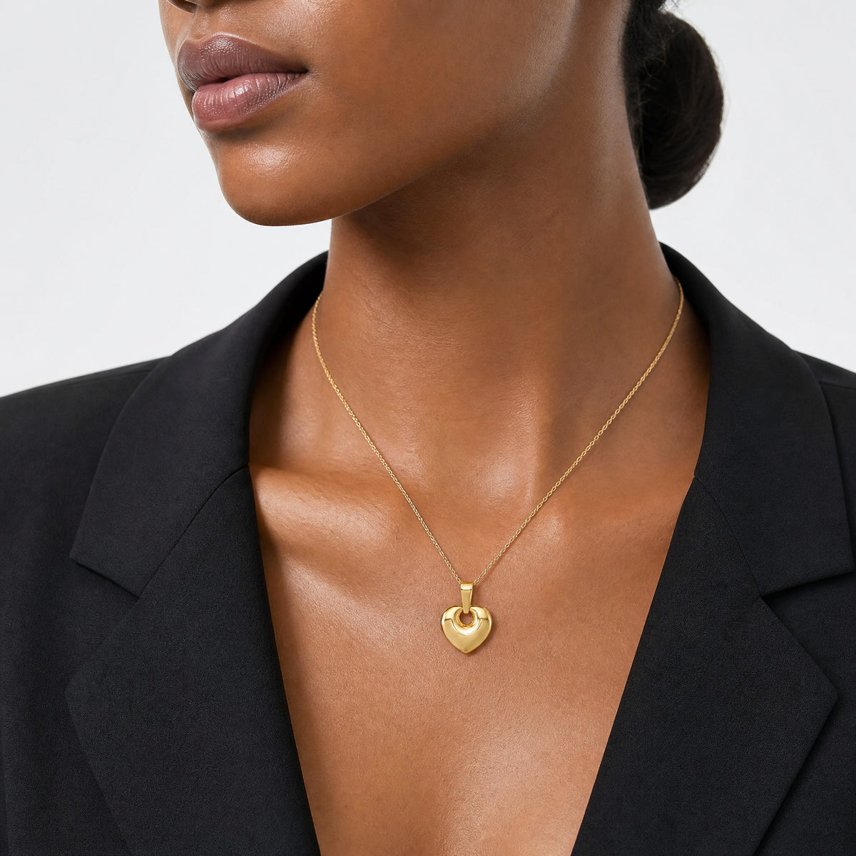 14K Polished Puffed Heart Pendant - Model Shot