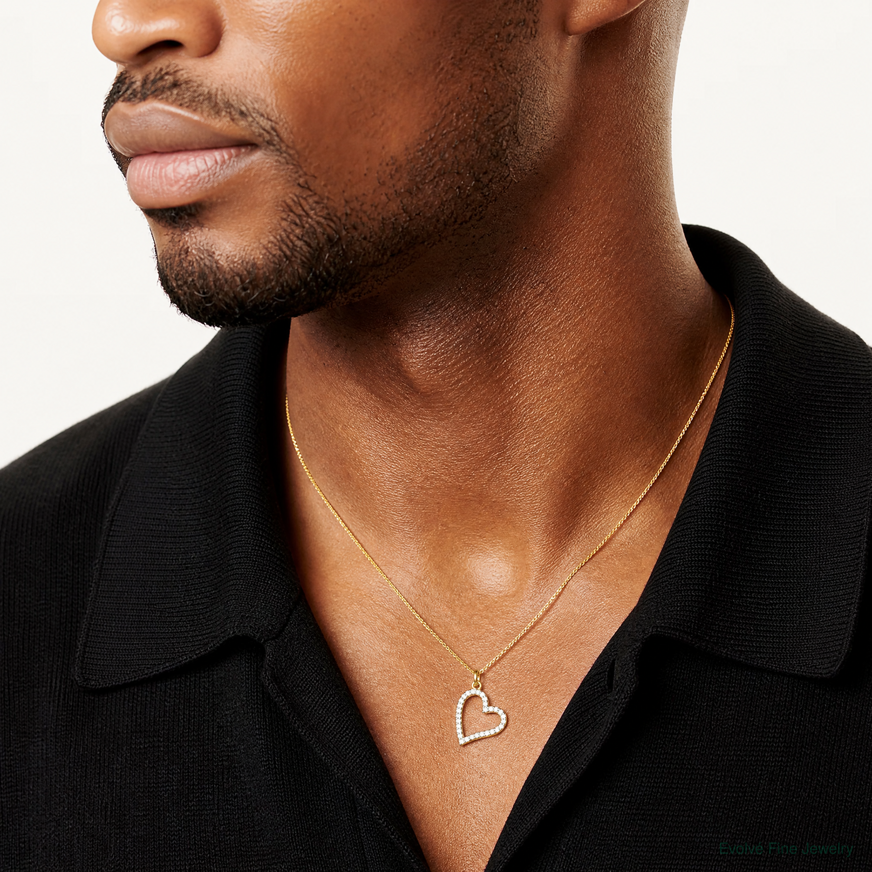 14k Polished CZ Open Heart Pendant - Model Shot