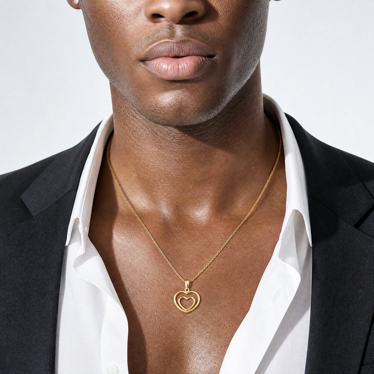14K Polished Double Heart Pendant - Model Shot