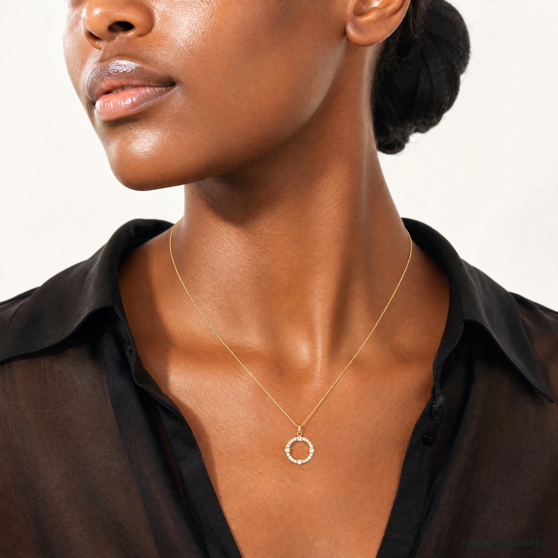 14k Polished CZ Circle Pendant - Model Shot