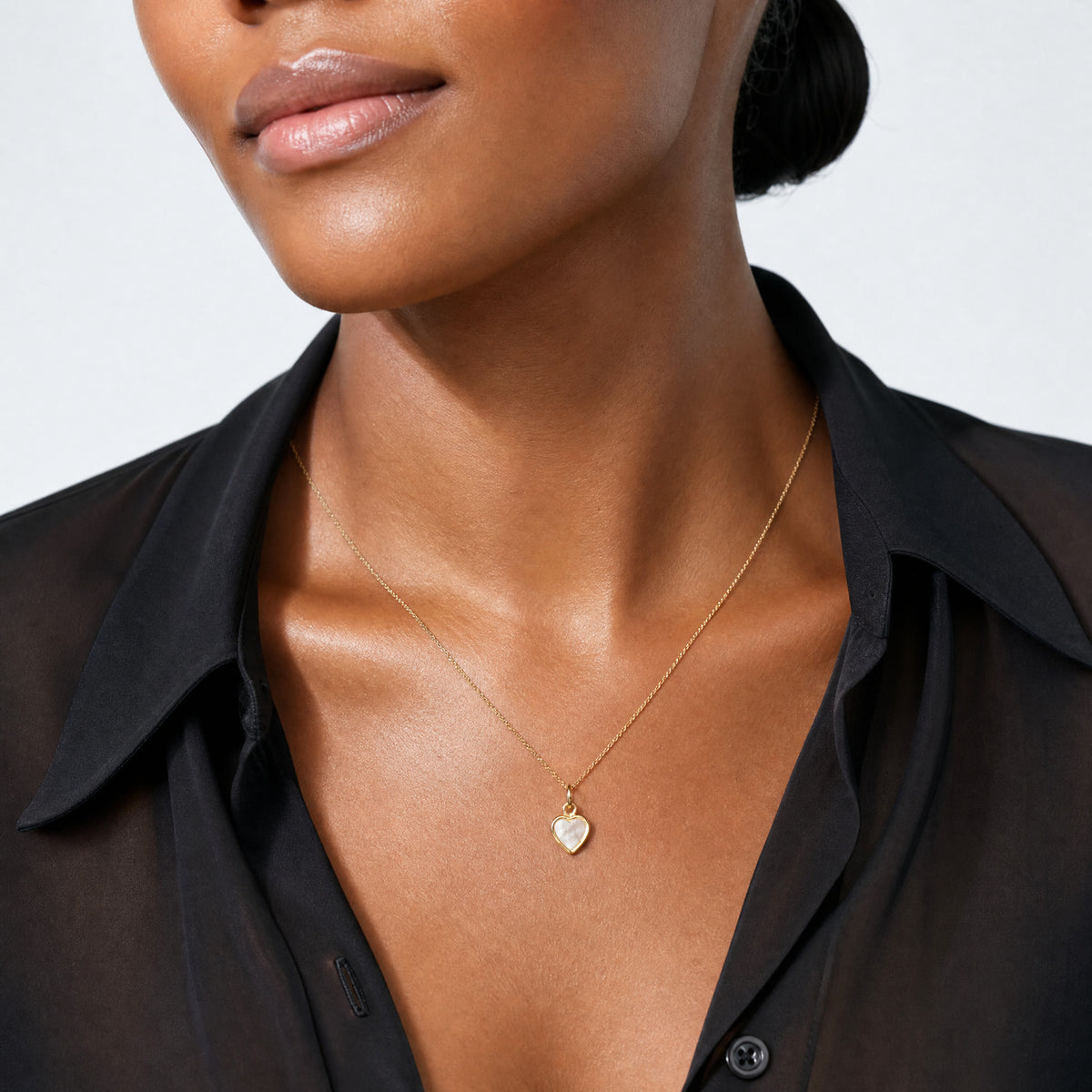 14K Polished Mother of Pearl Heart Pendant - Model Shot