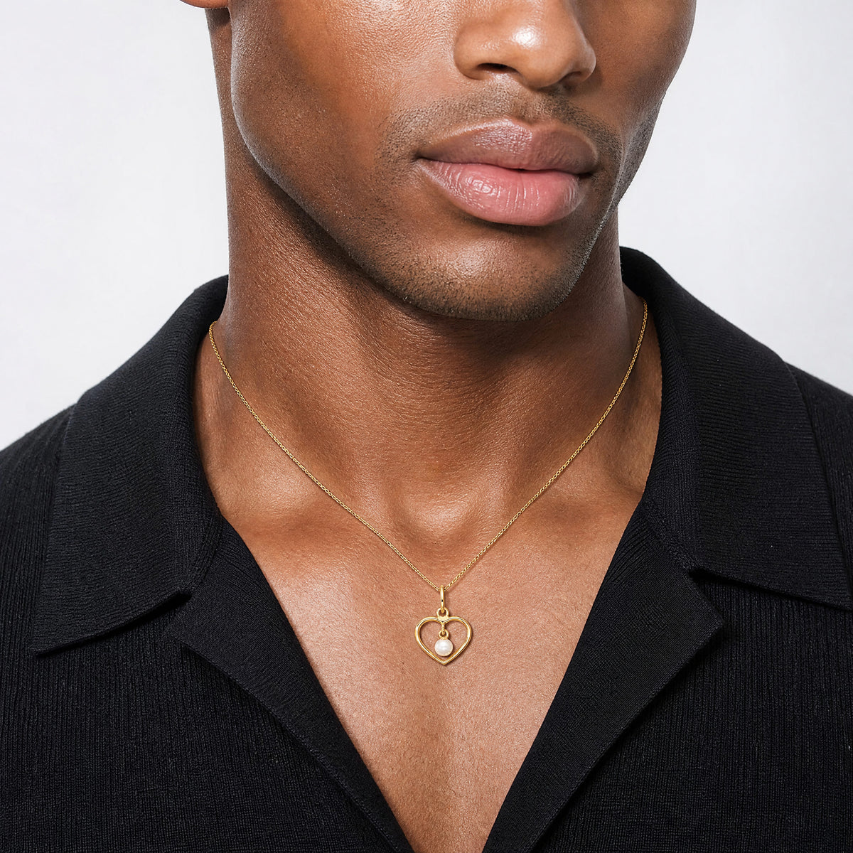 14K Polished Freshwater Pearl Heart Pendant - Model Shot