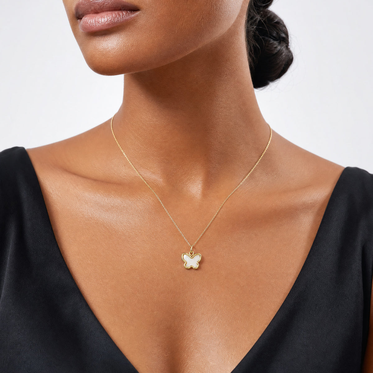 14K Polished Mother of Pearl Butterfly Pendant - Model Shot