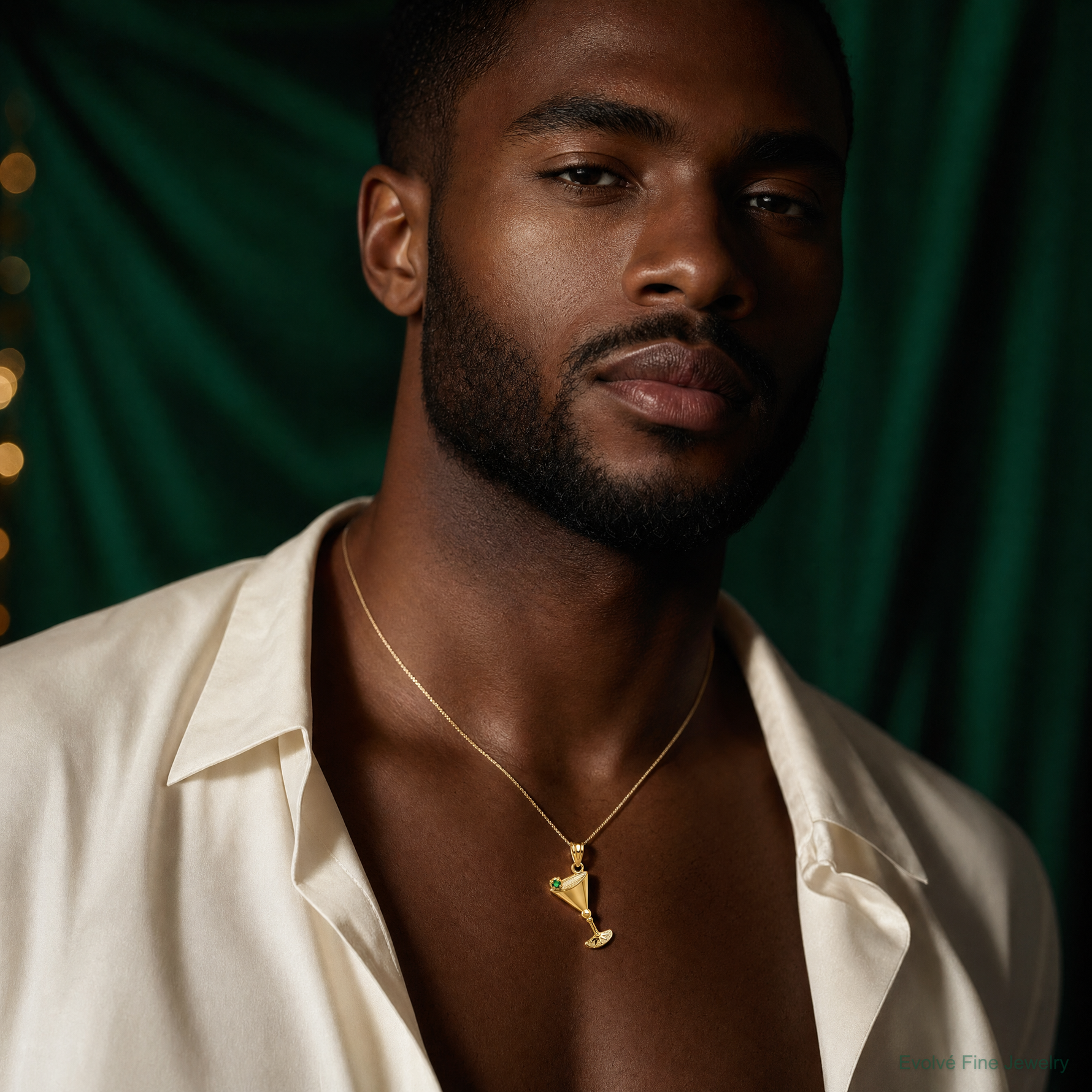 14k Martini Glass with Green CZ Olive Pendant - Model Shot