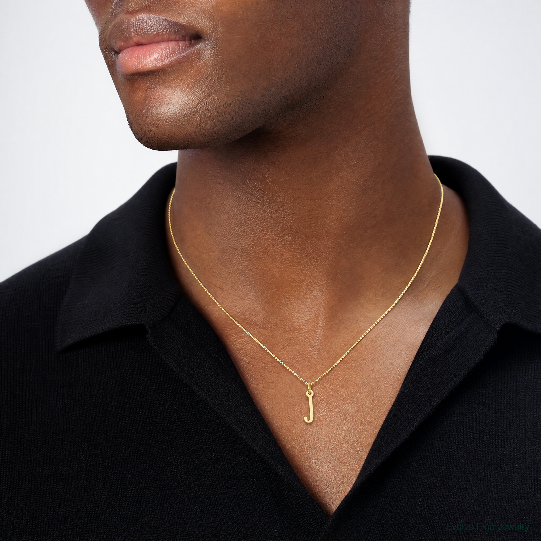14k Small Slanted Block Letter J Initial Charm - Model Shot