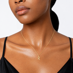 14k Small Slanted Block Letter R Initial Charm - Model Shot