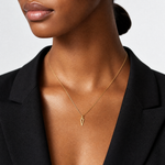 14k Small Slanted Block Letter V Initial Charm - Model Shot