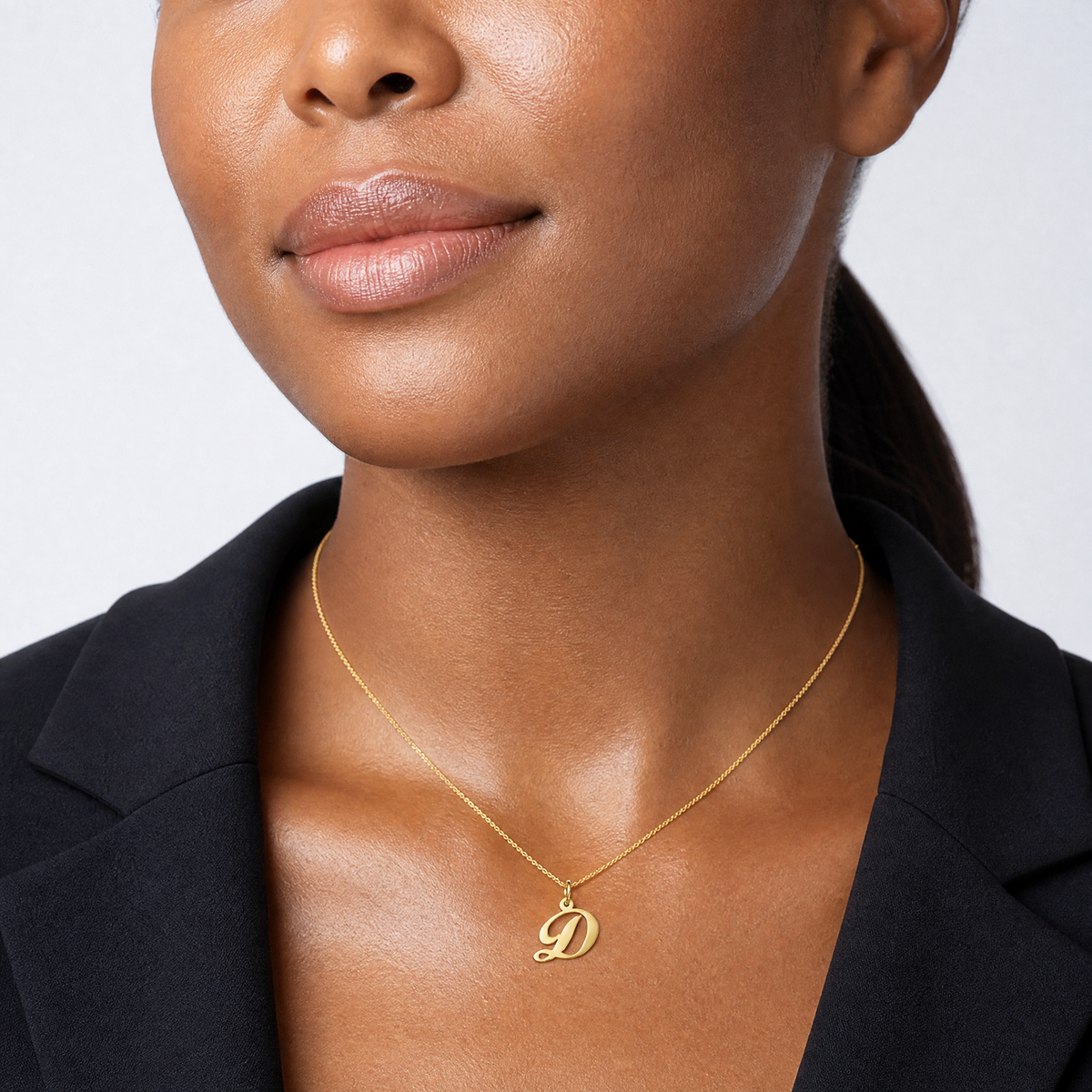14K Small Fancy Script Letter D Initial Charm - Model Shot