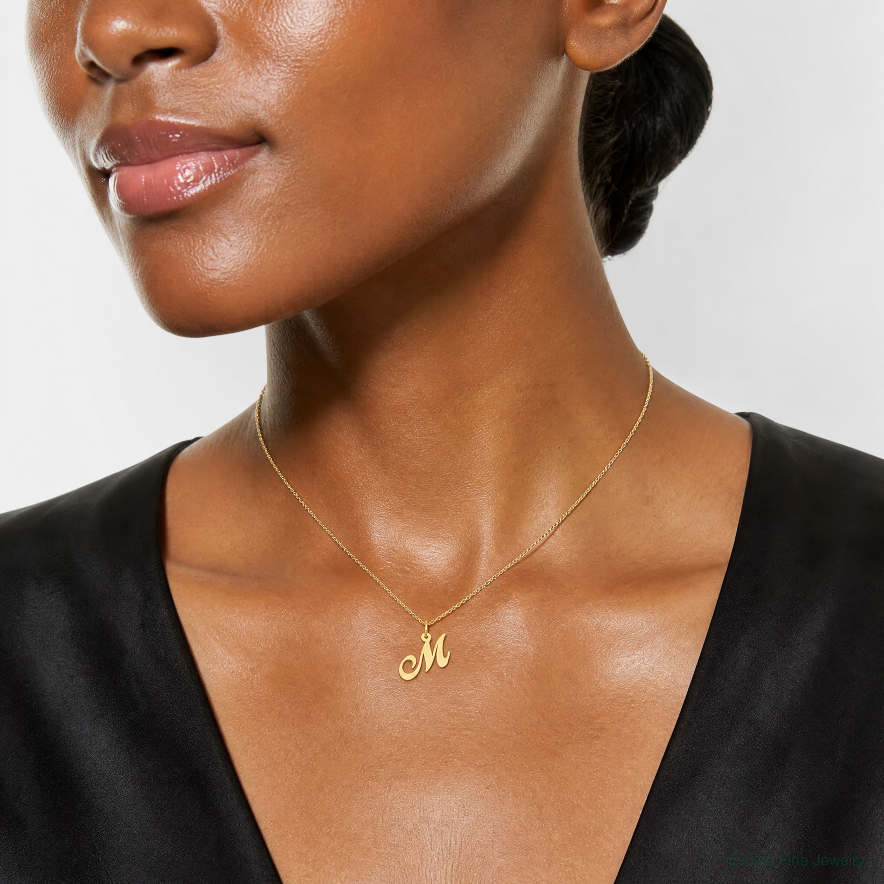 14K Small Fancy Script Letter M Initial Charm - Model Shot
