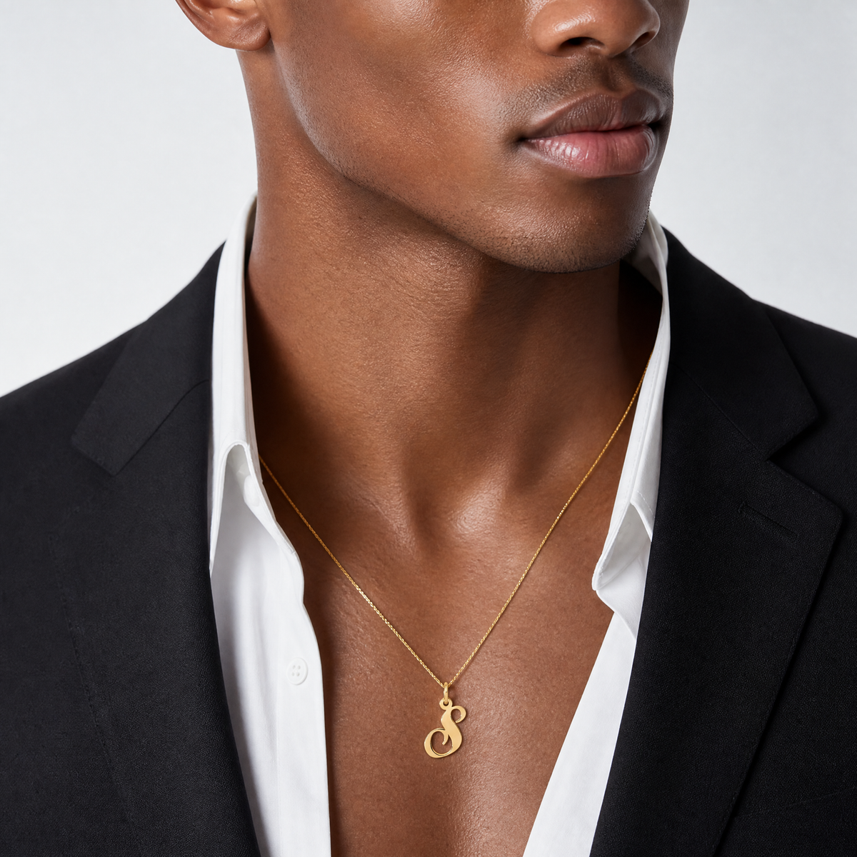 14K Small Fancy Script Letter S Initial Charm - Model Shot