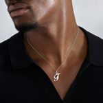 14k White Gold Small Fancy Script Letter T Initial Charm - Model Shot