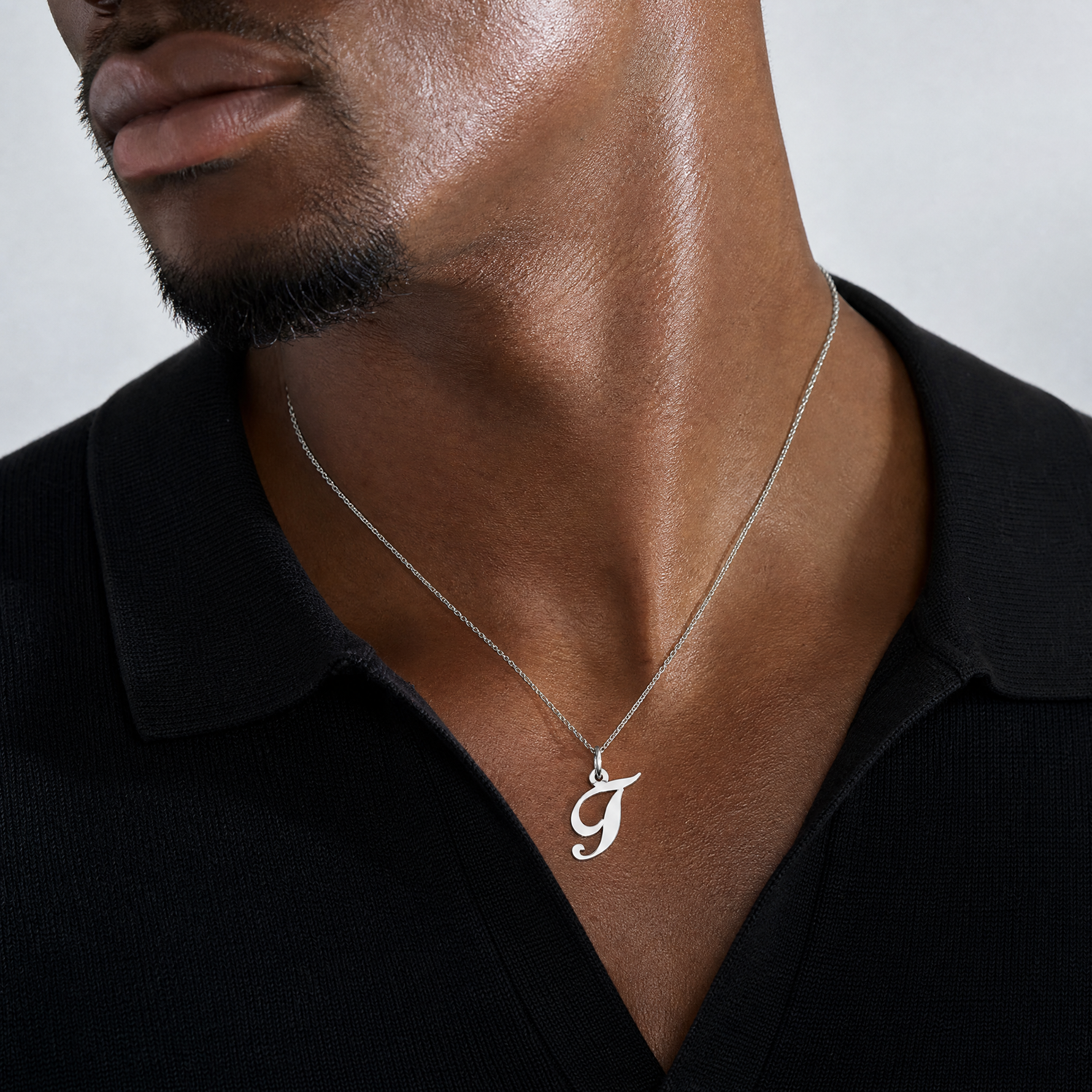 14k White Gold Small Fancy Script Letter T Initial Charm - Model Shot