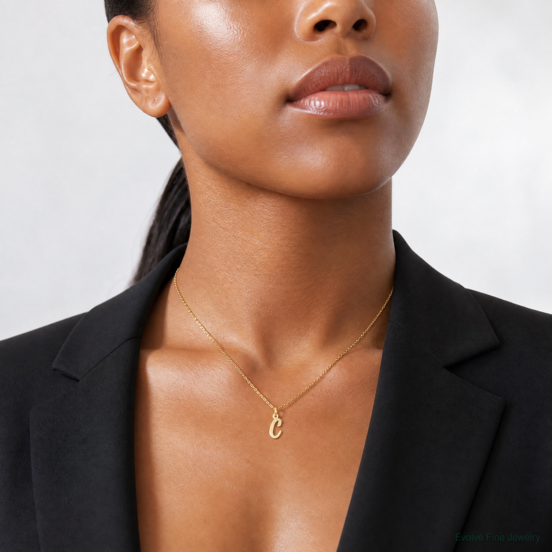14k Small Script Letter C Initial Charm - Model Shot