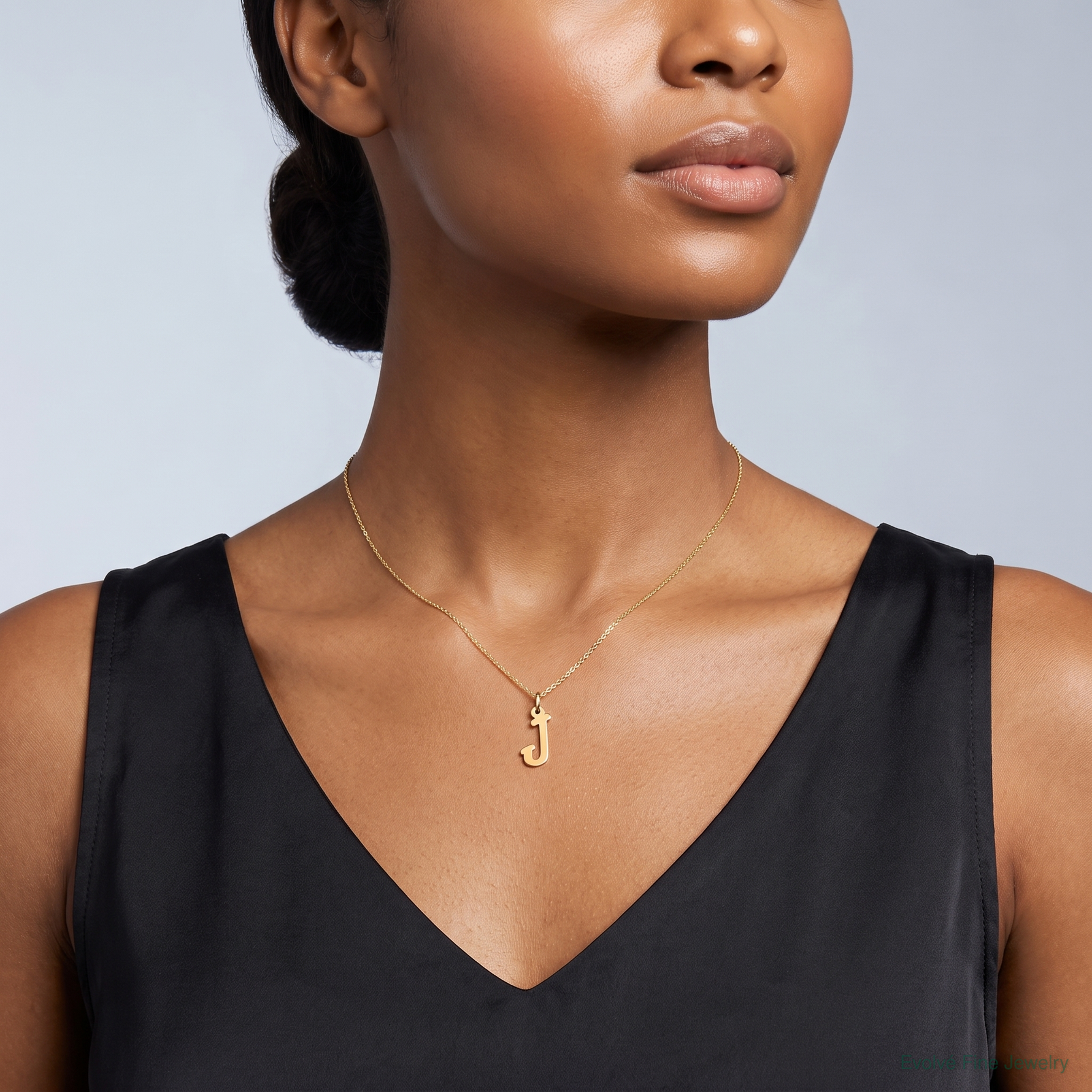 14k Small Script Letter J Initial Charm - Model Shot