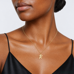 14k Small Script Letter R Initial Charm - Model Shot