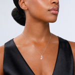 14k White Gold Small Script Letter J Initial Charm - Model Shot