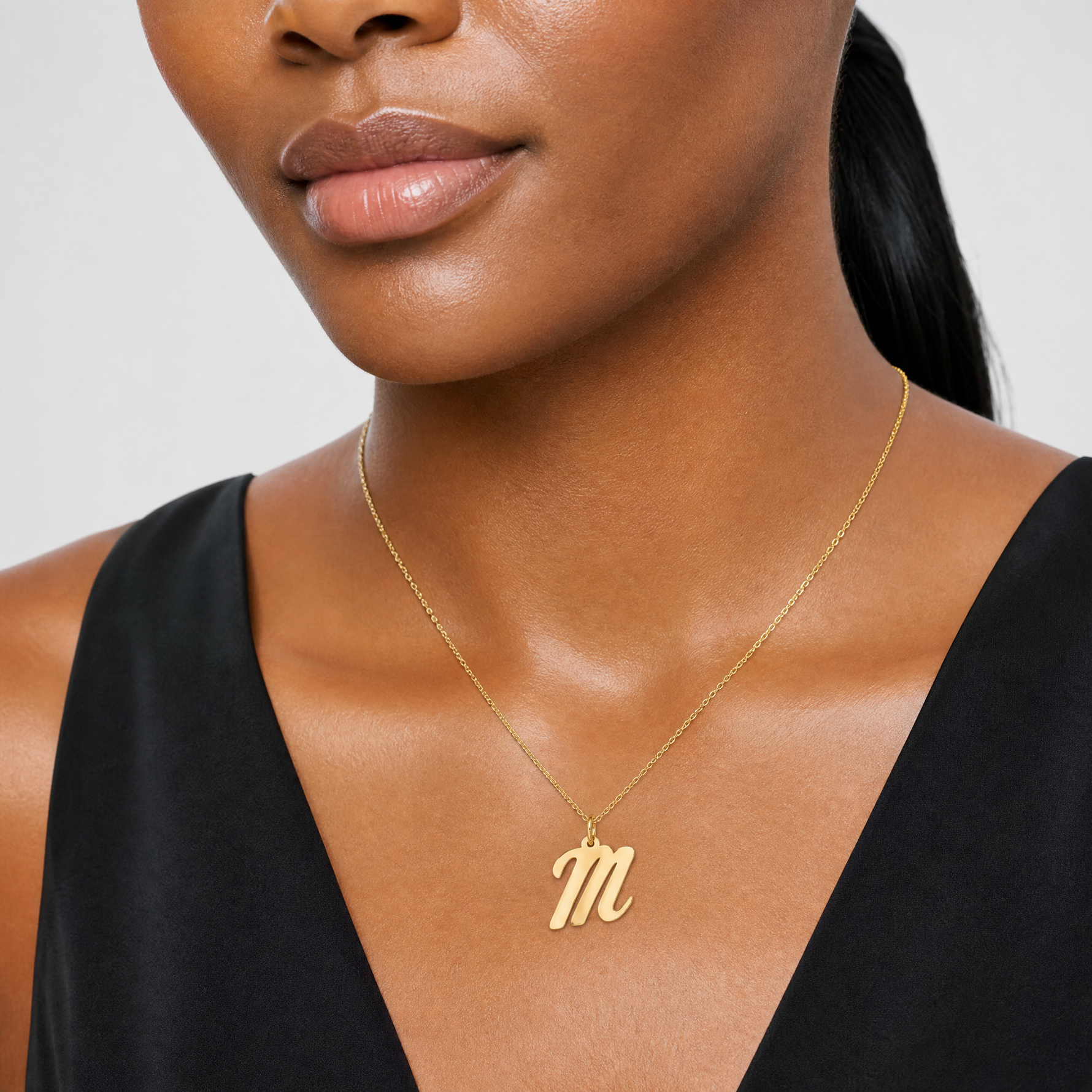 14k Medium Script Letter M Initial Charm - Model Shot