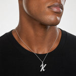 14k White Gold Medium Script Letter K Initial Charm - Model Shot