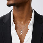 14k White Gold Medium Script Letter P Initial Charm - Model Shot