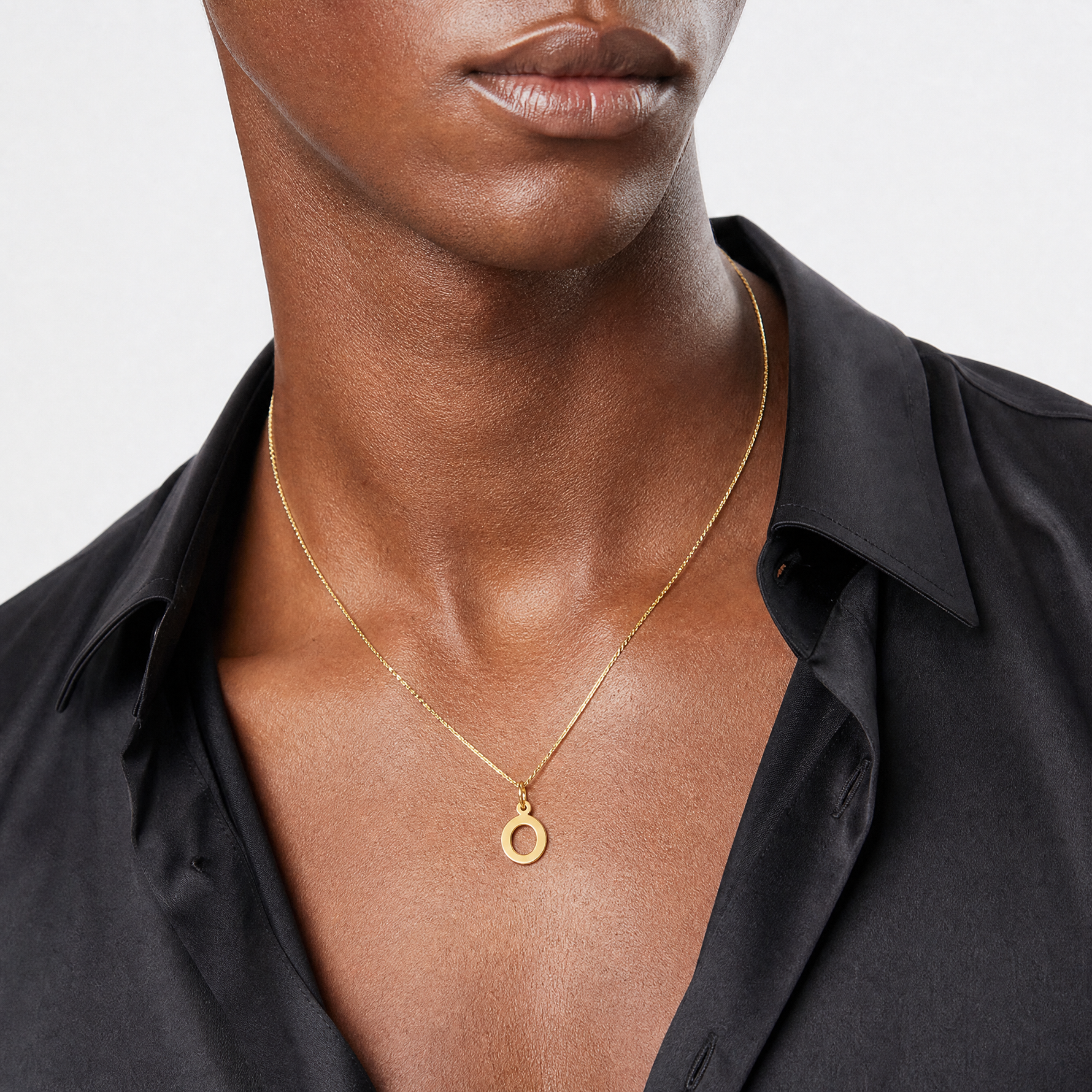 14k Small Block Letter O Initial Charm - Model Shot