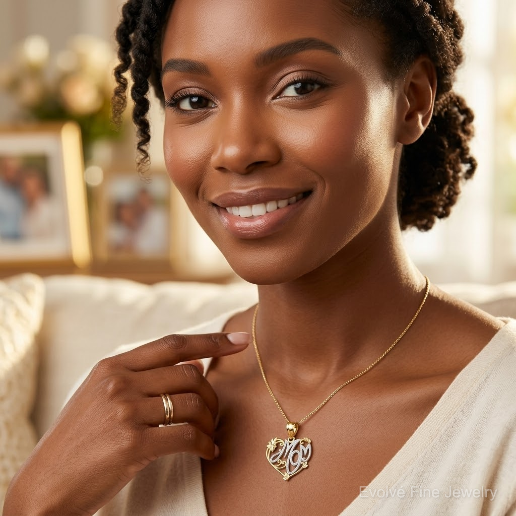 14k and Rhodium MOM Pendant - Model Shot